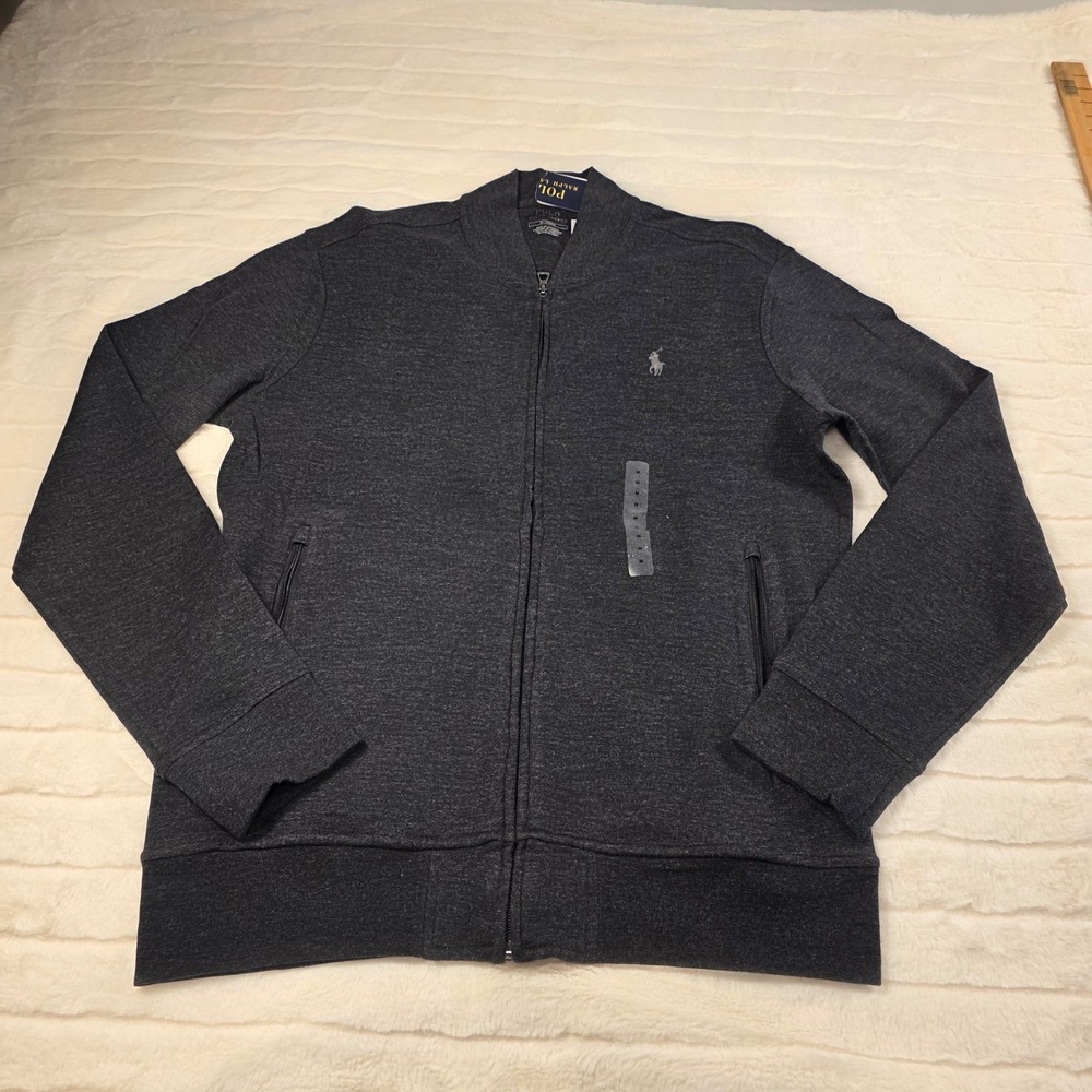 Polo Ralph Lauren Luxury Jersey Baseball Jacket Mens L Full Zip Gray Heather